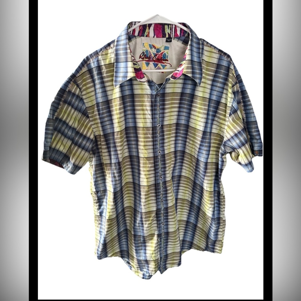 Robert Graham Men’s Multicolor Plaid Short Sleeve Cotton Shirt Size 2XL